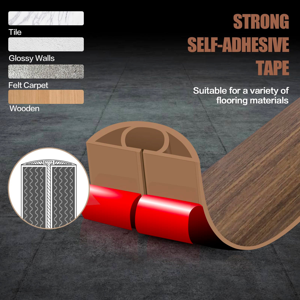Floor Cord Cover Cable Cavity Self Adhesive Cord Hider Floor 10FT Floor Cable Management Power Cord Protector Floor Electric Cord Covers for Offices, Gym, Exhibitions (Misty Brown Wood, 1.18" x 20')
