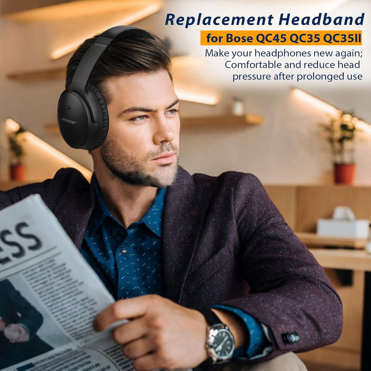 Head Cushion Pad for Bose QuietComfort QC35 QC35II QC45 Headset Head Cushion Cover Repair Part (Dark Blue)