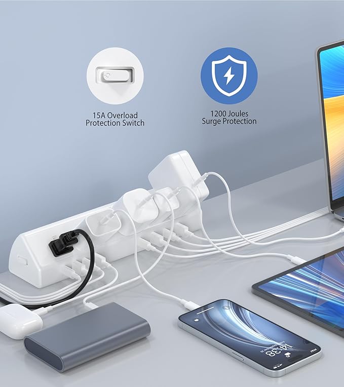 Jgstkcity Desk Clamp Power Strip USB C 45W,8 USB,15FT Cable,White