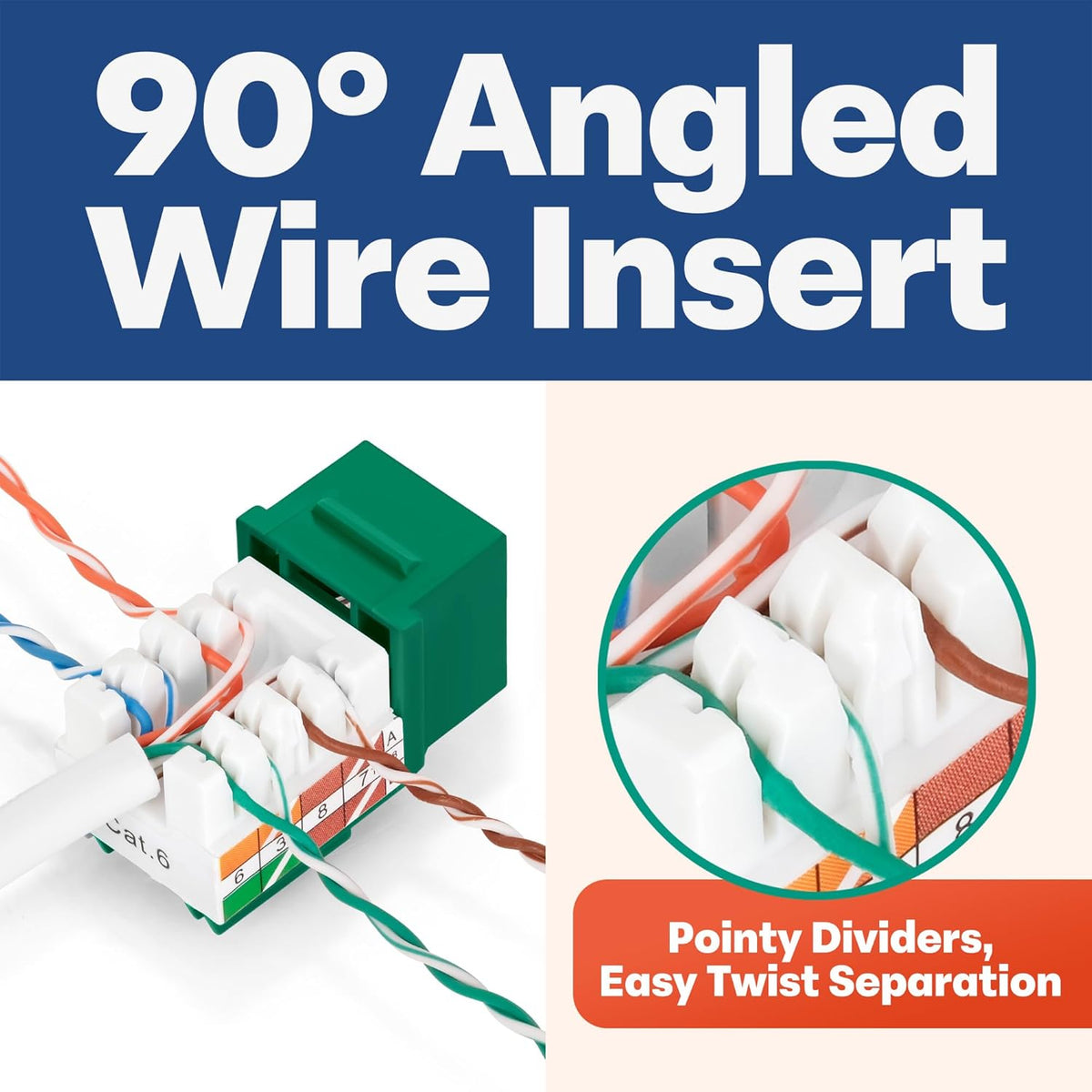 Everest 90° Angled RJ45 Cat6 Keystone Jacks 50-Pack in Green - Slim Profile Female RJ45 Connectors - Cat 6 Keystone Jack - Compatible with 90° Angled Speed Termination Tool - easyJACK (B094WB91H3)