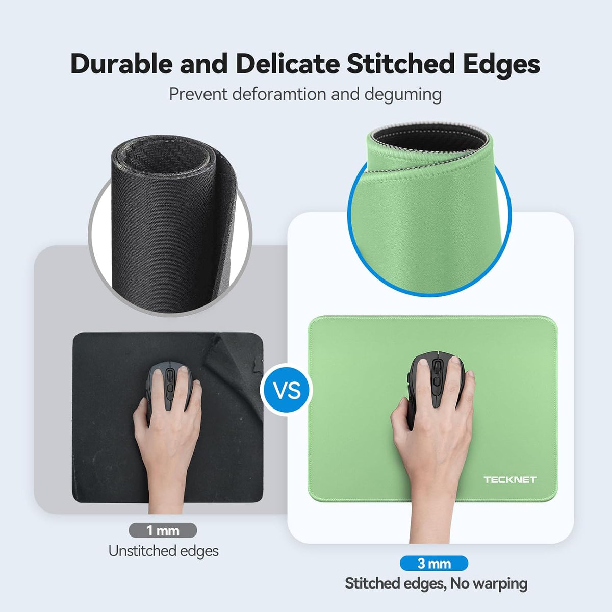 TECKNET Mouse Pad with Anti-fray Stitching, Waterproof Surface & Non-Slip Rubber Base with Stitched Edges Gaming Mouse Mat for Laptop，Compatible with Laser and Optical Mice - LT.Green