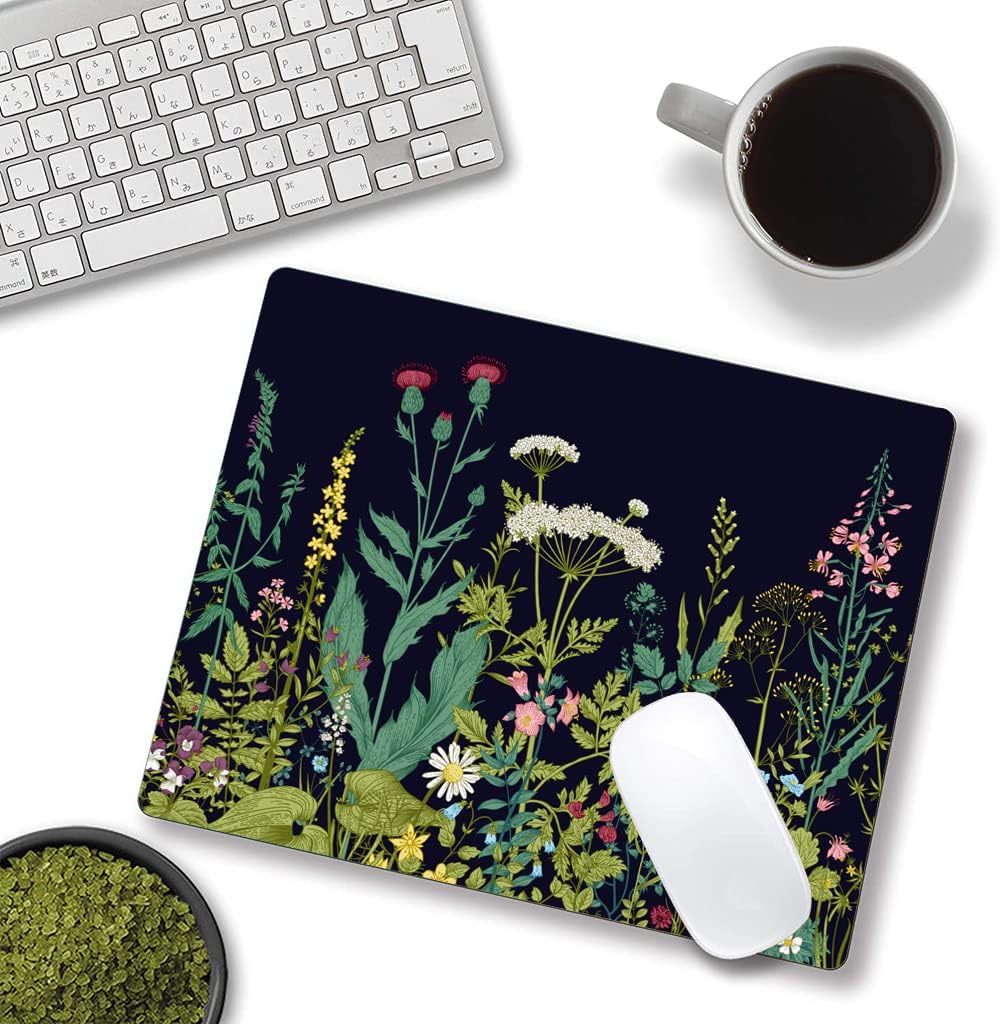 Floral Mouse Pad, Square Waterproof Non-Slip Rubber Base Mouse Pad for Office Laptop, 9.5"x7.9"x0.12" Inch (Weed Flower)