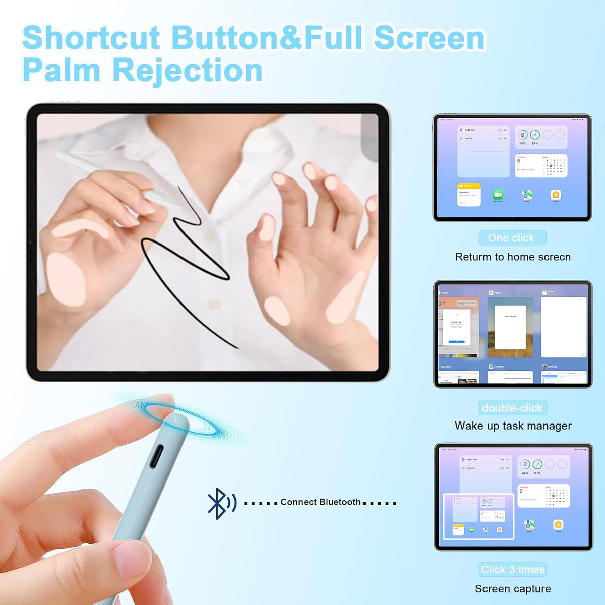 Pencil 2nd Generation for iPad 2018-2024 with Magnetic Wireless Charging Compatible with Apple iPad Pro 13”(M4)/12.9”/11”,iPad Air 6(M2)/5/4/3,iPad mini 7(A17 Pro)/6/5,iPad10/9/8/7/6 Blue