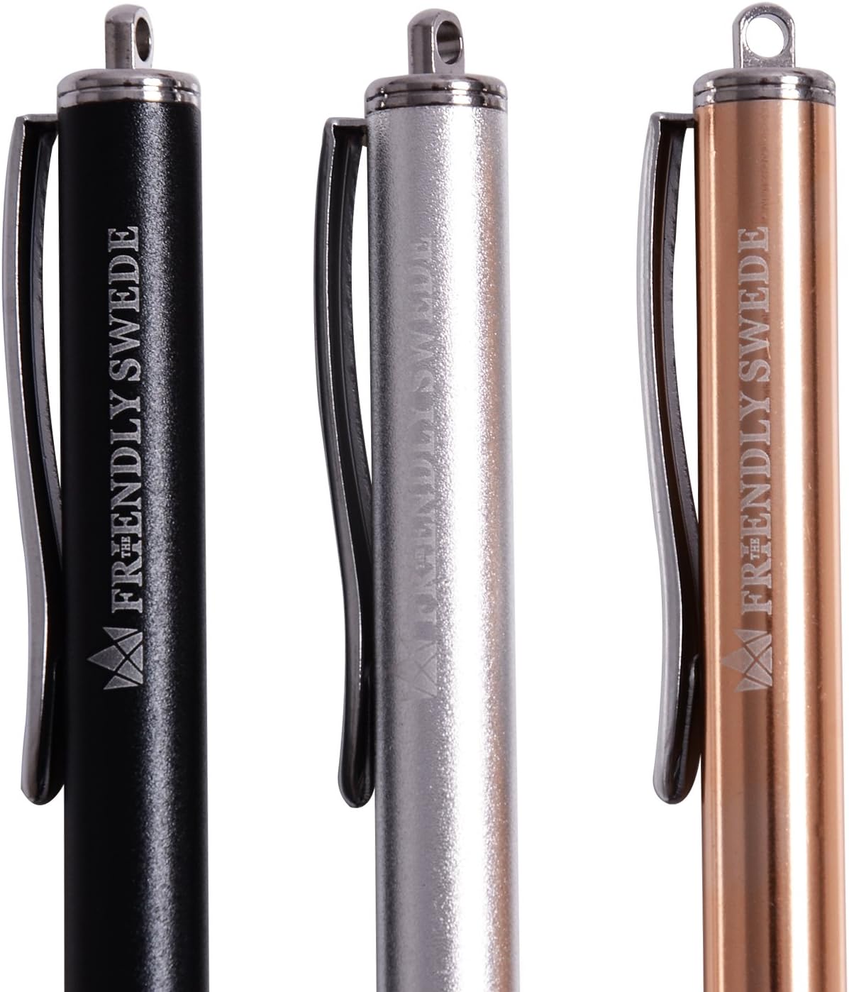 The Friendly Swede Stylus Pen for Touchscreen — 3-Pack 5.5" High Precision Stylus Pen with Replaceable Thin Tips, Elastic Lanyards & Screen Cleaning Cloth - Gold/Silver/Black