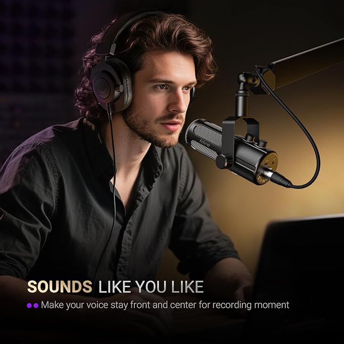 FIFINE Podcast Microphone USB/XLR Vocal Dynamic Microphone for Streaming Recording Broadcast Content Creator Studio Microphone for PC with Mute Button Headphone Monitoring-AmpliTank TANK6