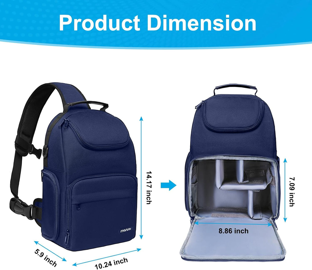 MOSISO Camera Sling Bag, DSLR/SLR/Mirrorless Camera Case Crossbody Photography Backpack with Tripod Holder&Removable Modular Inserts&PU Handle Compatible with Canon/Nikon/Sony, Navy Blue