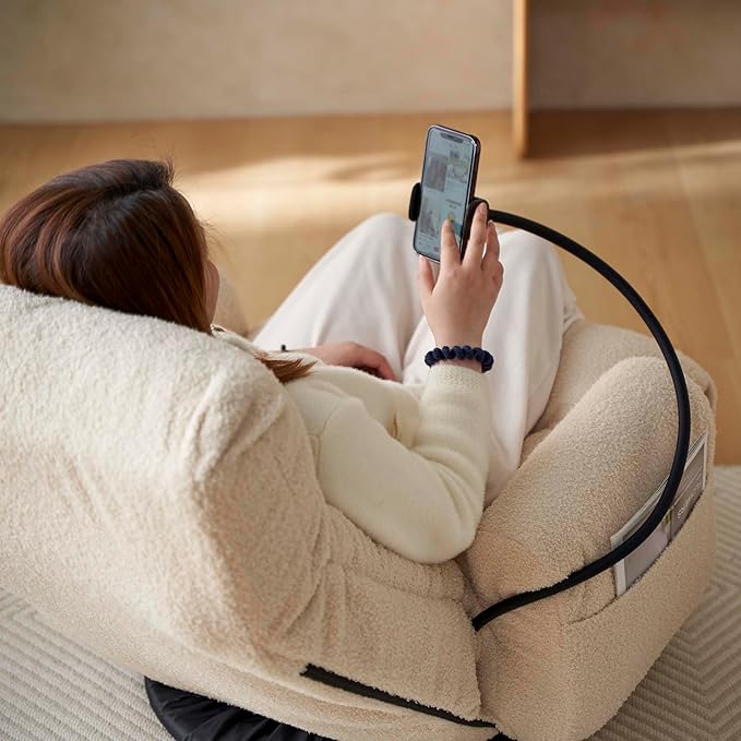 360 Degrees Wivel Gaming Chair with Adjustable Backrest Ergonomics Foldable Gamer Floor Chair for Adults with Armrest &amp Phone Holder Floor Lounge Chairs for Living Room Bedroom (Beige)