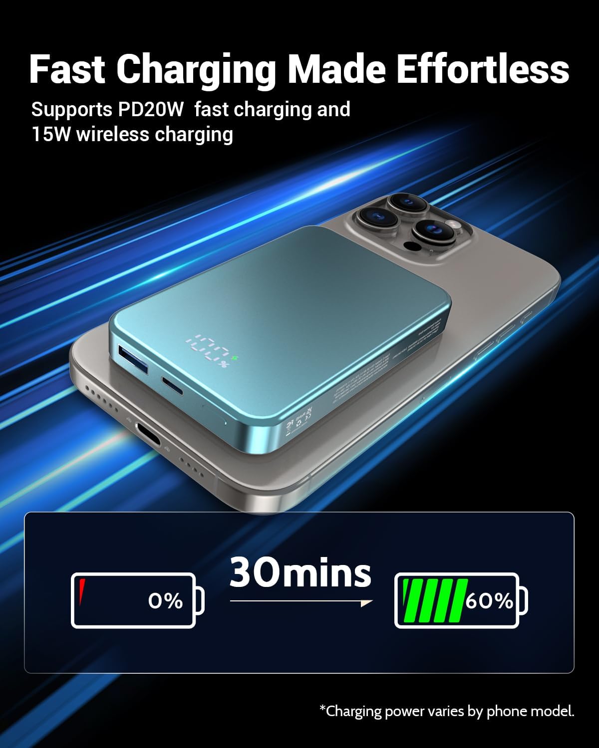 for Magsafe Portable Charger, Aluminum Alloy Small 10000mAh 20W PD Magnetic Power Bank, USB-C in&Out Wireless Battery Pack Phone Charger for iPhone 16/15/14/13/12 Plus Pro Max Series -Blue