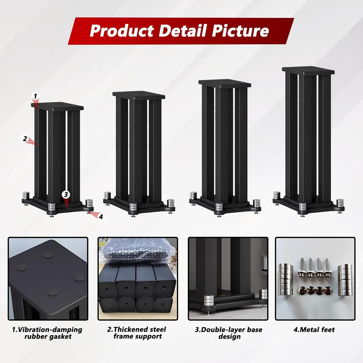 A Pair of Universal Speaker Stands, Heavy Duty Speaker Stands Holds Bookshelf Speaker Satellite Speaker Large Speaker, Vibration-Absorbing MDF Design, Holds 88lbs Speaker (Black, 40cm/15.7in)