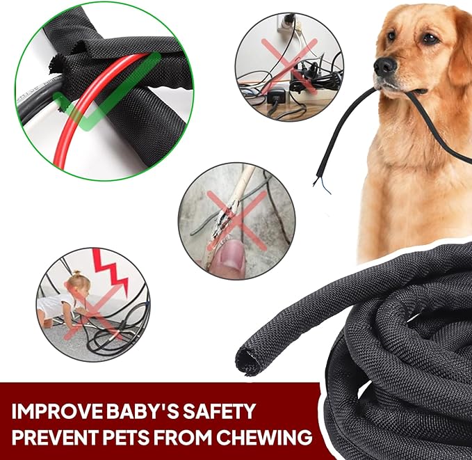 BuyUneed Black Split Braided Cable Management Sleeves 3/4inch -20Feet