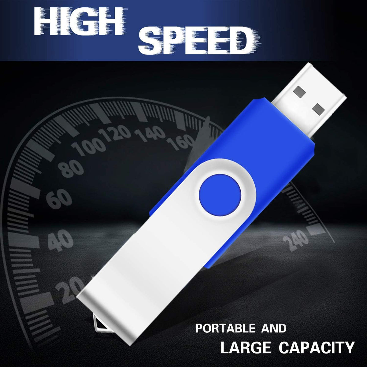 8GB Bulk USB Flash Drives 20 Pack, EASTBULL USB 2.0 Swivel USB Stick Bulk Gig Stick Metal Thumb Fold Storage (Blue)