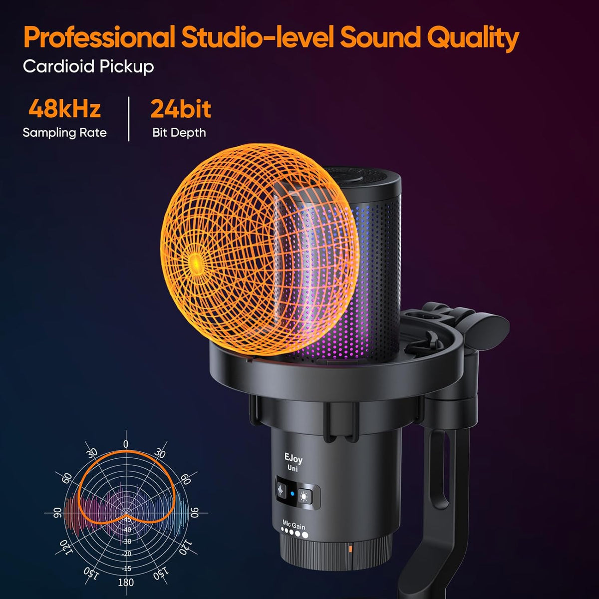 COMICA EJoy Uni USB Gaming Microphone for PC, PS4, PS5, and Mac, RGB Computer Mic for, Twitch/Streaming/Podcasting/YouTube/Recording, Noise Cancellation Mic with Mute, Gain, Monitoring