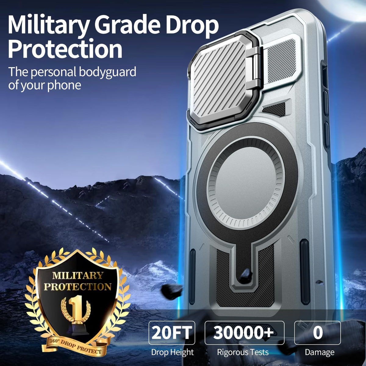 Camera Stand Case for iPhone 14 Pro, [Compatible with MagSafe] [Lens Cover] 2024 Version Military Grade Protective Soft Case for iPhone 14 Pro 6.1 inch Men Women, Grey