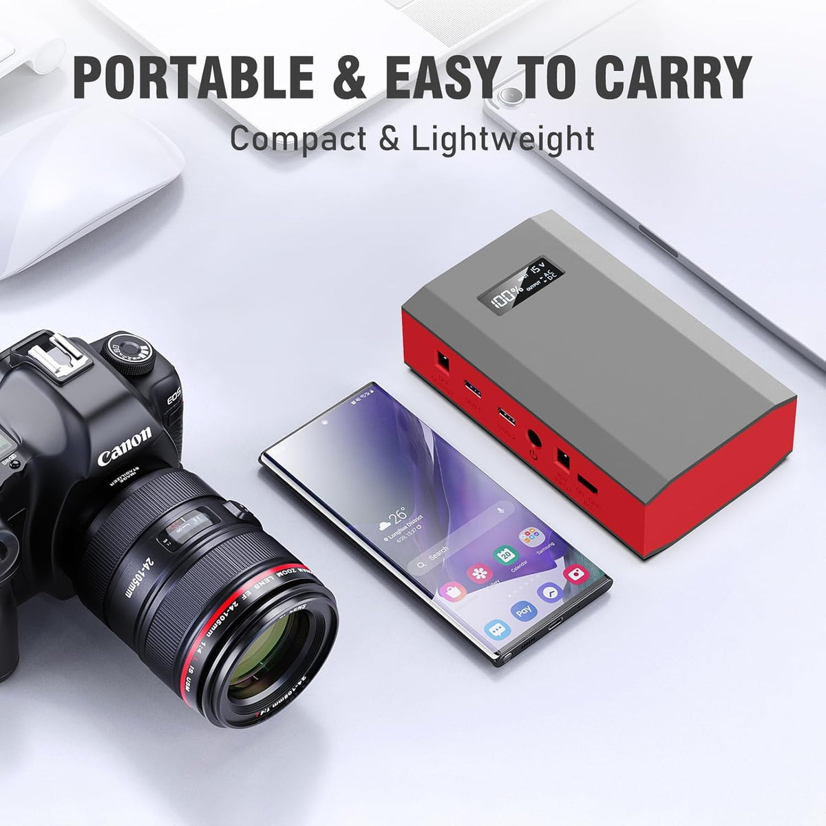 Solar Power Bank with AC Outlet 110V 65W, 100W USB C Power Bank Fast Charging Battery Pack with 30W solar charger Panel Foldable for Laptop Smart Device Outdoor Hilking fishing Power Outage Backup