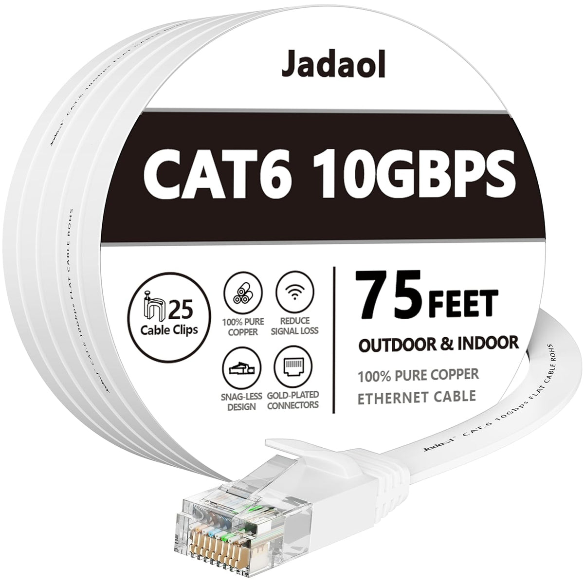 6 75 10Gbps Cat8 Cat7 RJ45 Jadaol Cat Ethernet Cable ft, Support Network, Flat LAN Patch Cable, High-Speed Wired