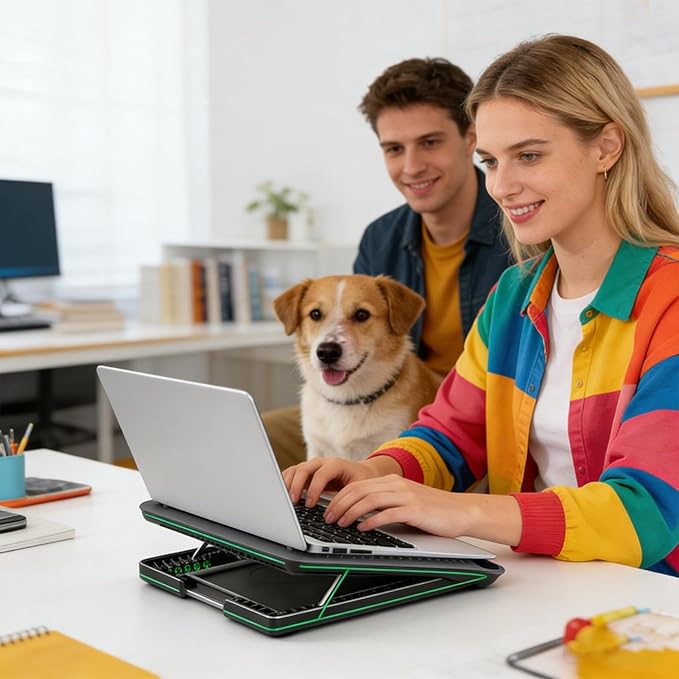Laptop Cooling Stand - Adjustable Quiet Cooler Riser | Aluminum Alloy Quiet Computer Laptop Cooling Fan | for Desk Keyboard Tablet Book Home Workplace Dorm Apartment