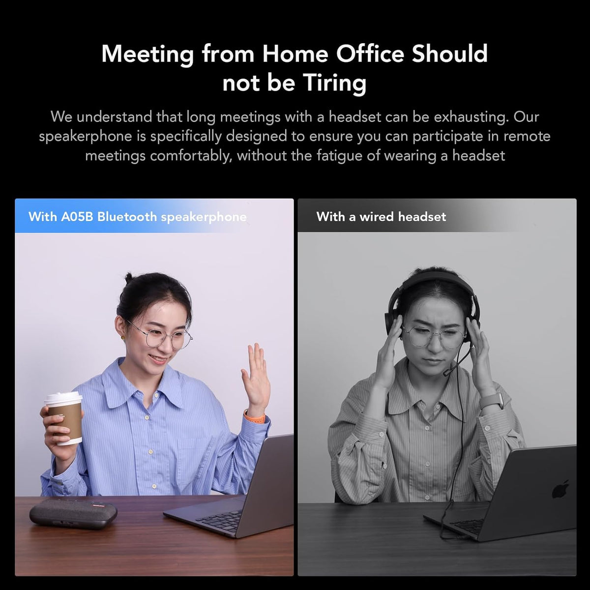 NUROUM A05B Bluetooth Conference Speaker and Microphone, Portable Wireless Speakerphone with Noise Canceling Mic, 16ft Voice Picked Up Computer Speaker for Desktop PC/Laptop/Office/Business Trips