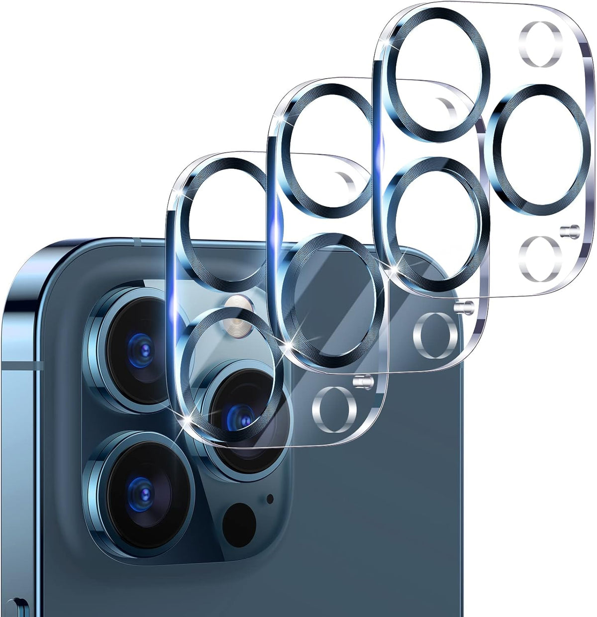 UniqueMe [ 3 Pack] Compatible with iPhone 12 Pro Max 6.7" Camera Lens Protector Tempered Glass,[Case Friendly][New version][Scratch-Resistant][Easy Installation] -Blue