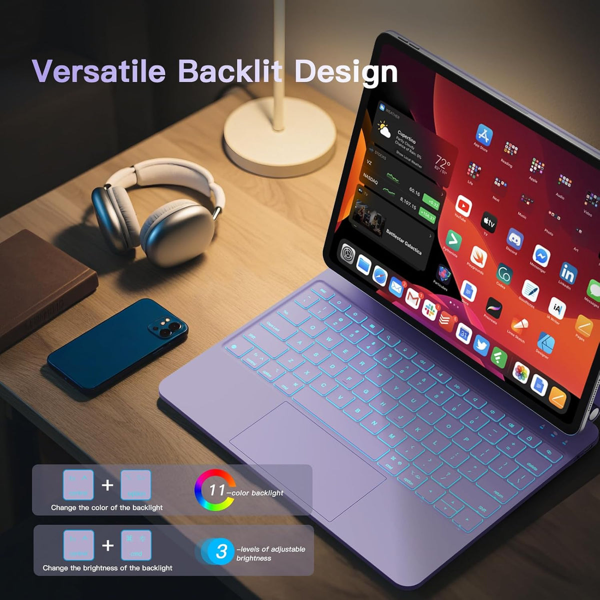for iPad Air 13 inch Case with Keyboard (M3,2025 / M2,2024), iPad Pro 12.9 (6th/5th/4th/3rd Gen) Magic Keyboard, Springy Backlit Keys, Stain-Resistant Surface, Multi-Touch Trackpad, Purple