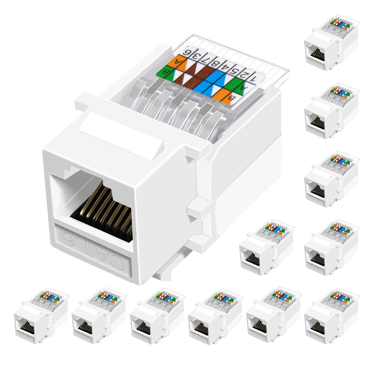 Cat6 RJ45 Keystone Jacks Toolless 12-Pack, Female RJ45 Connectors, Ethernet Keystone Jack No Punch-Down Tool Required Module Coupler (Not for Patch Panel),White