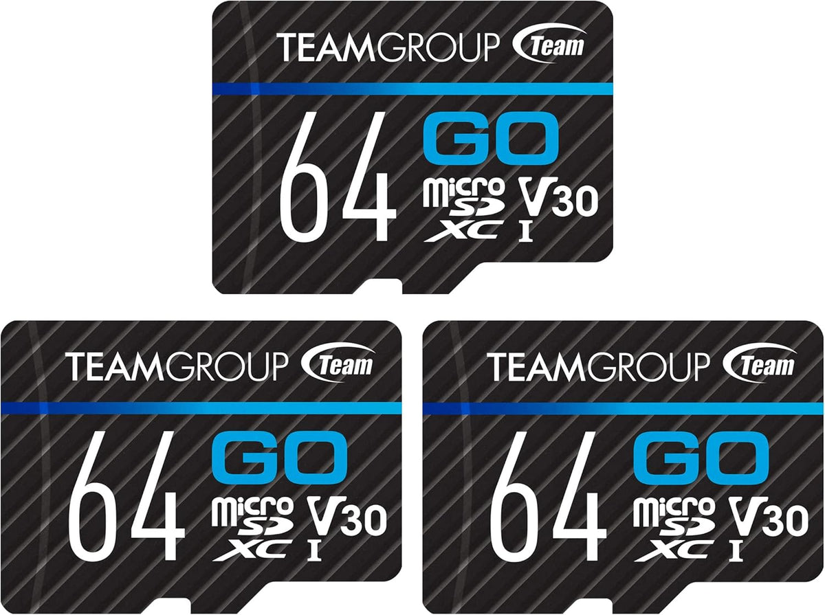 TEAMGROUP GO Card 64GB x 3 Pack Micro SDXC UHS-I U3 V30 4K for GoPro & Drone & Action Cameras High Speed Flash Memory Card for Outdoor Sports, 4K Shooting, Nintendo-Switch TGUSDX64GU365
