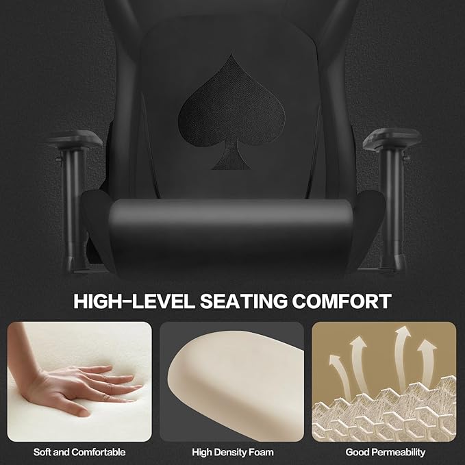 Modern-Depo Ergonomic Video Poker Gaming Chair Recliner with Texas Hold'em Sign Swivel Chair with Poker Logo Lumbar Support Headrest Height Adjustable for Study Home Office Black Poker 4
