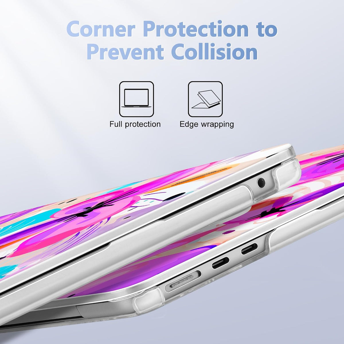 Case for MacBook Air 15 Inch 2025 2024 2023 Release M4 A3241 M3 A3114 M2 A2941, Hard Shell with Screen Protector & Keyboard Cover, Compatible with Touch ID, Trendy Floral