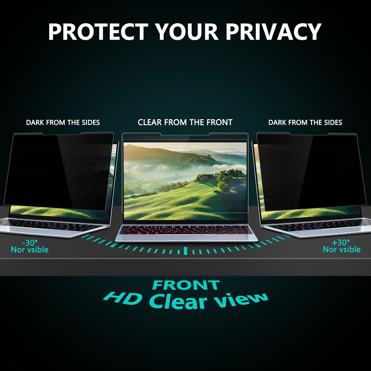 FILMEXT Magnetic Laptop privacy screen 14 inch for 16:10 Widedisplay, Removable Laptop Privacy Screen Shield Anti Glare Blue Light Filter for HP/Dell/Acer/Lenovo/Asus