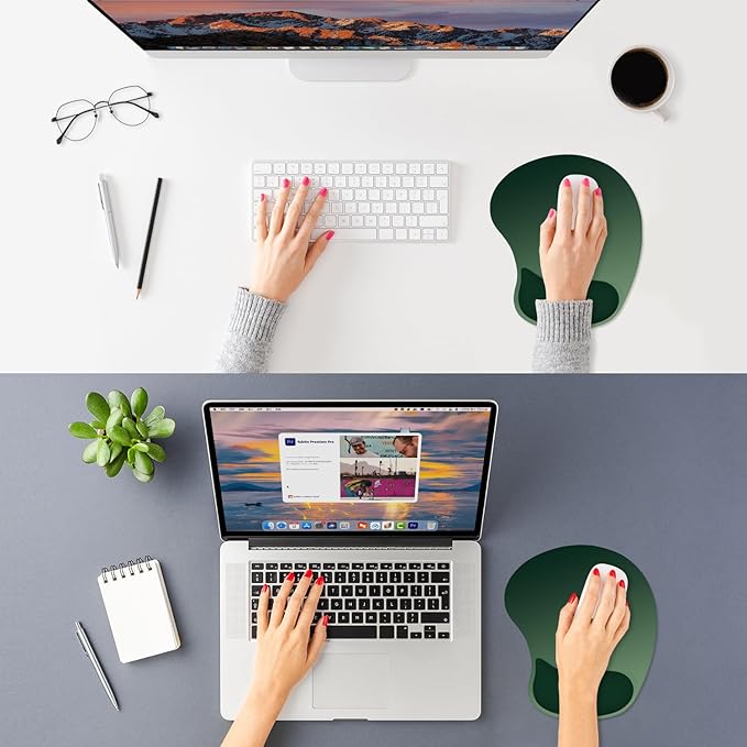 ITNRSIIET Ergonomic Mouse Pad, Cushioned Gel Wrist Rest, Non-Slip Base, Smooth Surface, Cute Multi-Color, 9.5 x 8.2 in, Deep Green Gradient