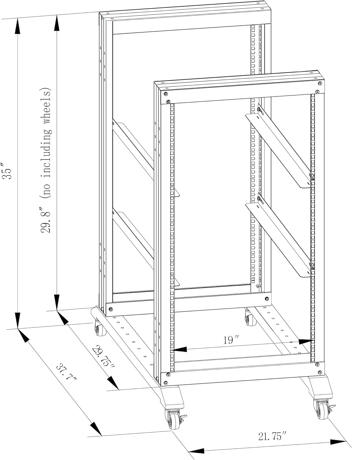 15U Server Rack/4-Post 19in Network Rack/Open Frame Rack with Wheels, Heavy-Duty Frame Cabinet/Adjustable Depth 29.75-27.75in GLOBALRACK(4POST-1000-15U)