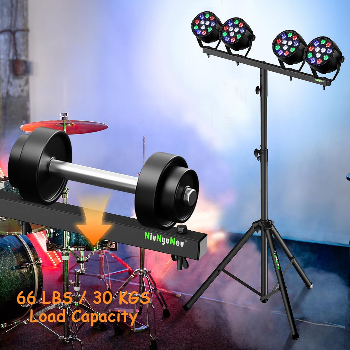 Dj Light Stand Metal T-Bar Stage Stand for Par Lights Tripod Light Stand with Crossbar Mount, Single