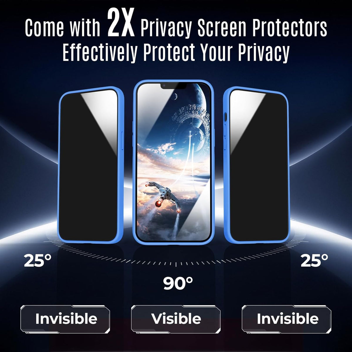 Designed for iPhone 13 Case, Compatible with MagSafe, with Privacy Screen Protectors X2, [Camera Protection] [15FT Military Drop Protection] Shockproof Phone Case, 6.1", Blue