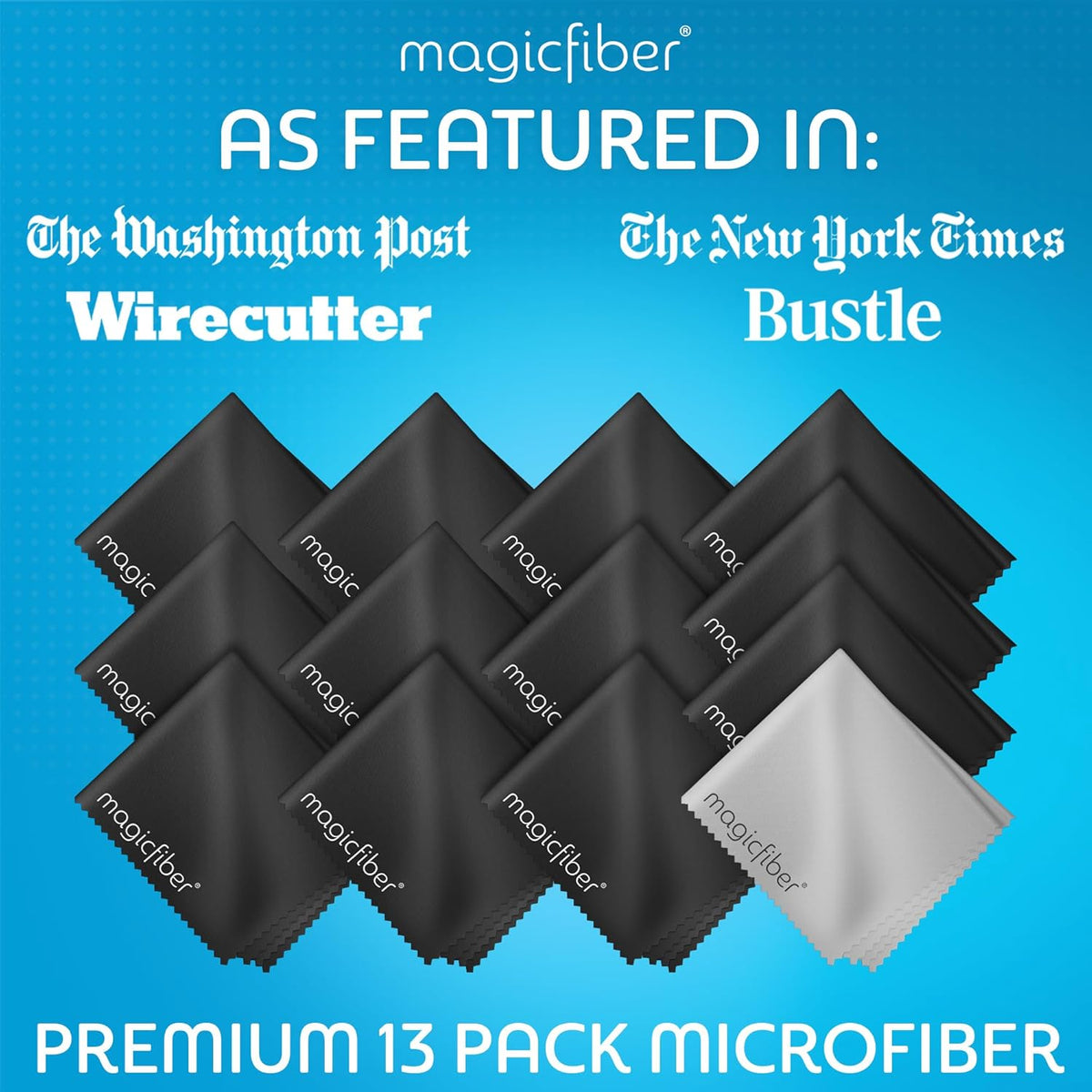 MagicFiber Microfiber Cleaning Cloth, 13 Pack - Premium Cloth for Glasses, Lens, Screens & More