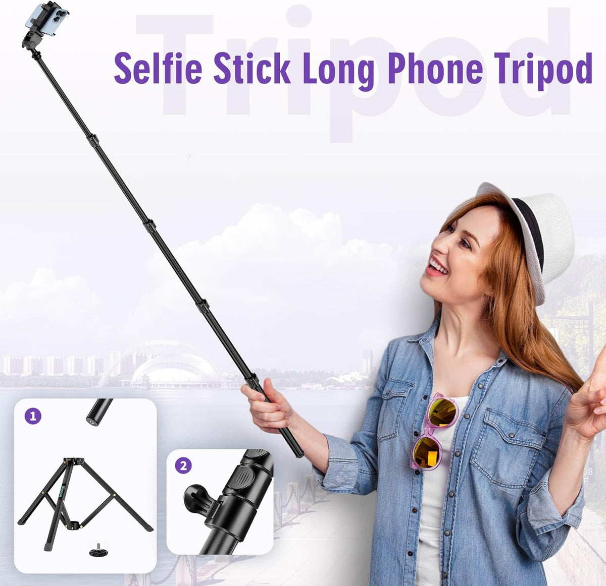 80" Phone Tripod, Selfie Stick Cellphone Tripod, Aluminum Tripods Stand for Video Photo Vlog, Travel Tripods with Gooseneck Remote Phone Holder, Compatible with iPhone Android Smartphone