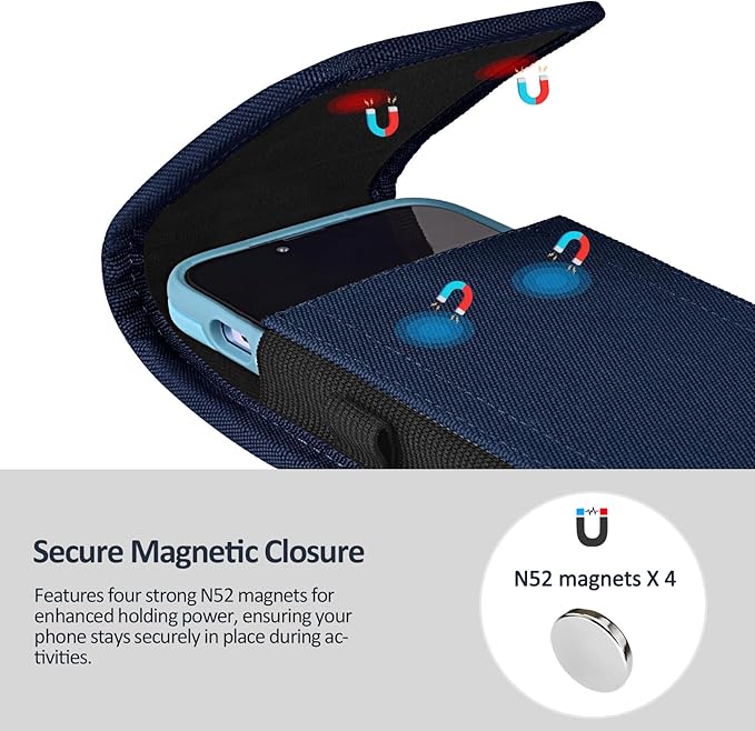 ACCKUO Phone Holster for Belt with Metal Clip and Magnetic Closure Compatible with iPhone 17 Air, 16/15/14/13/12 Pro Max, Galaxy S26/S25/S24/S23/S22 Plus & FE for Everyday Protection, L-Blue
