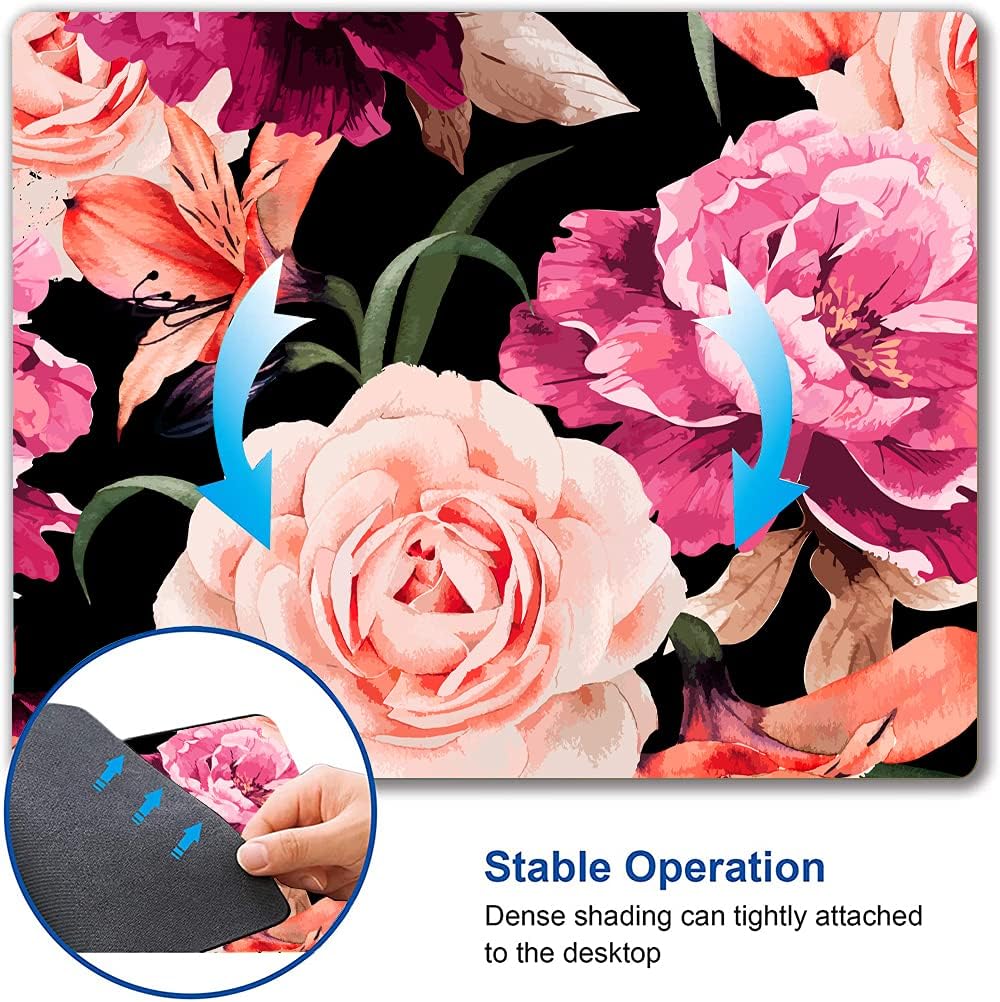 Watercolor Rose Flower Mouse Pad, Floral Mouse Pad Custom Design, Square Waterproof Mouse Pad Non-Slip Rubber Base MousePads for Office Laptop, 9.5x7.9x0.12 Inch