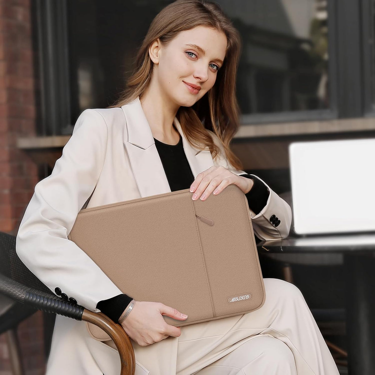 MOSISO Laptop Case 13.3 inch, 13-13.3 inch Laptop Sleeve Compatible with MacBook Air/Pro 13 / Pro 14, HP Dell ASUS Lenovo Notebook, Polyester Vertical Computer Sleeve Bag with Pocket, Bronze Brown