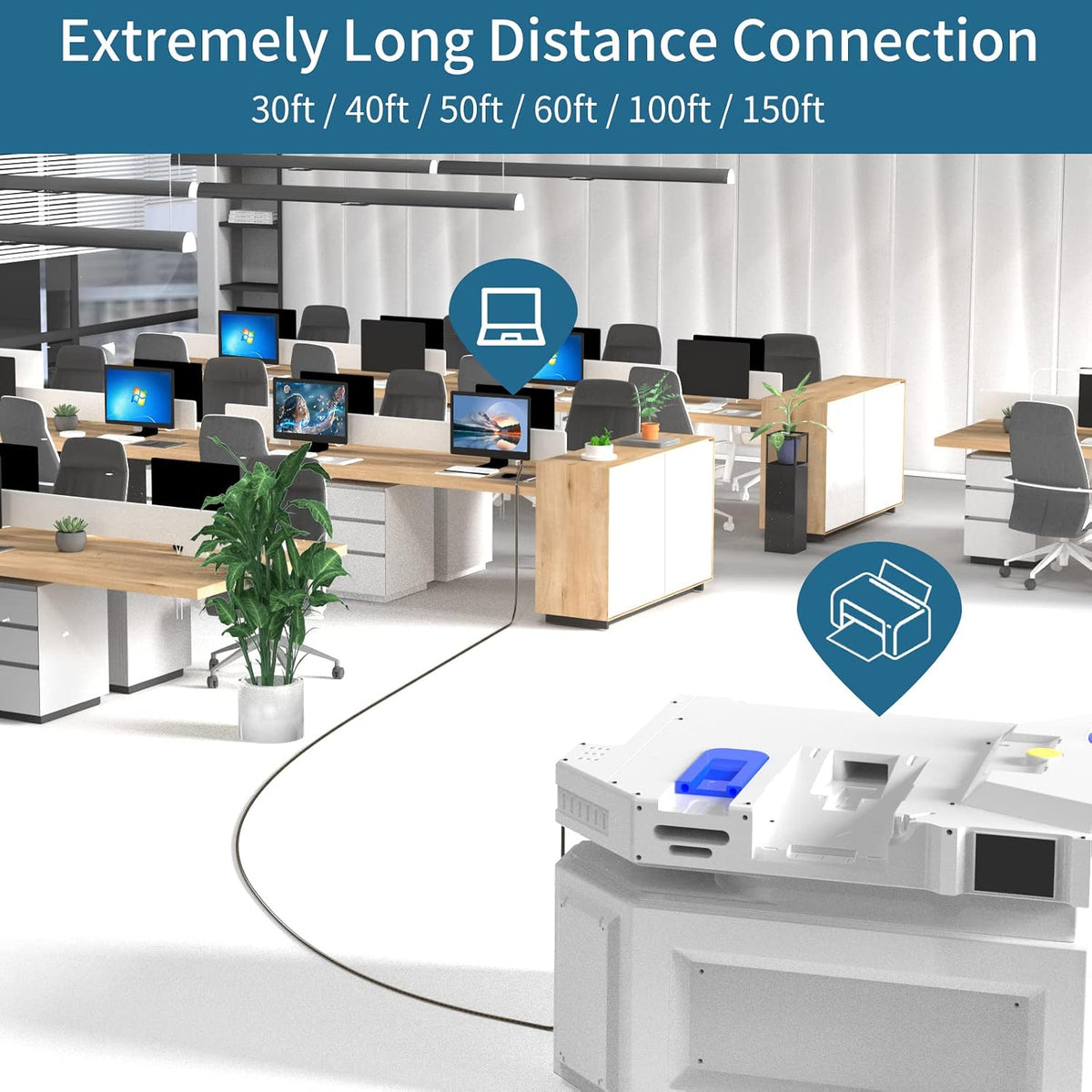 2.0 50ft USB Printer Cable - High Speed Active A to B Cord for Printers, Scanners, Fax Machines