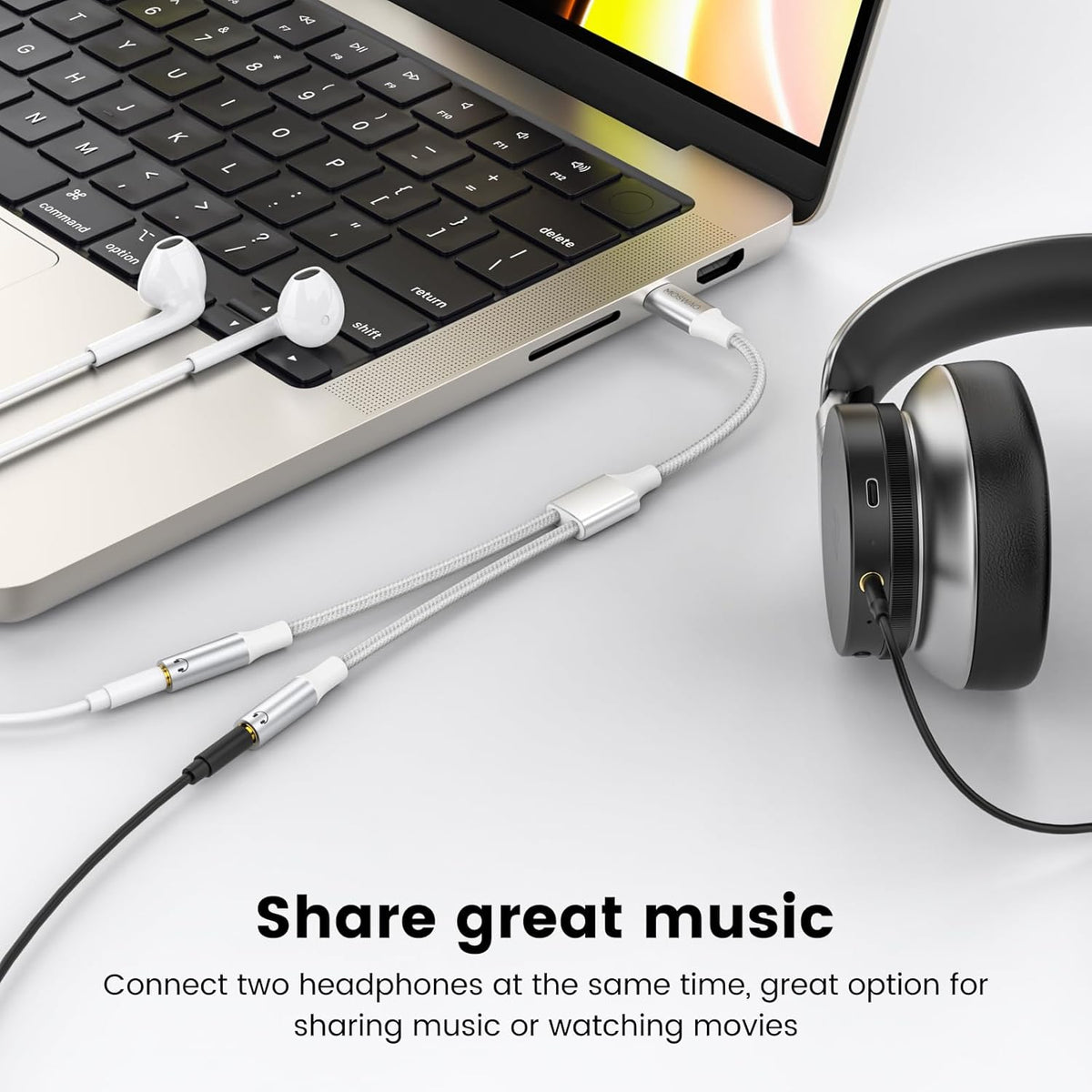MOSWAG Type C to Dual 3.5mm Aux Headphone Jack Adapter, Type C to Dual 3.5mm Aux Headphone Jack Adapter Compatible with Pixel 7 6 Pro 5, for Galaxy S23 S22 S21 Ultra Note 20 Ultra iPad Air MacBook