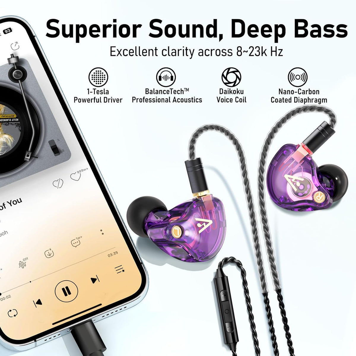 Vibes 202MC USB-C Wired Earbuds - HiFi in Ear Monitor Headphones - Noise Isolating Ear Buds w/ Mic - Clear Sound, Deep Bass & Comfort-Fit Earphones - MMCX to USBC, Silver Plated Cord, Carrying Case