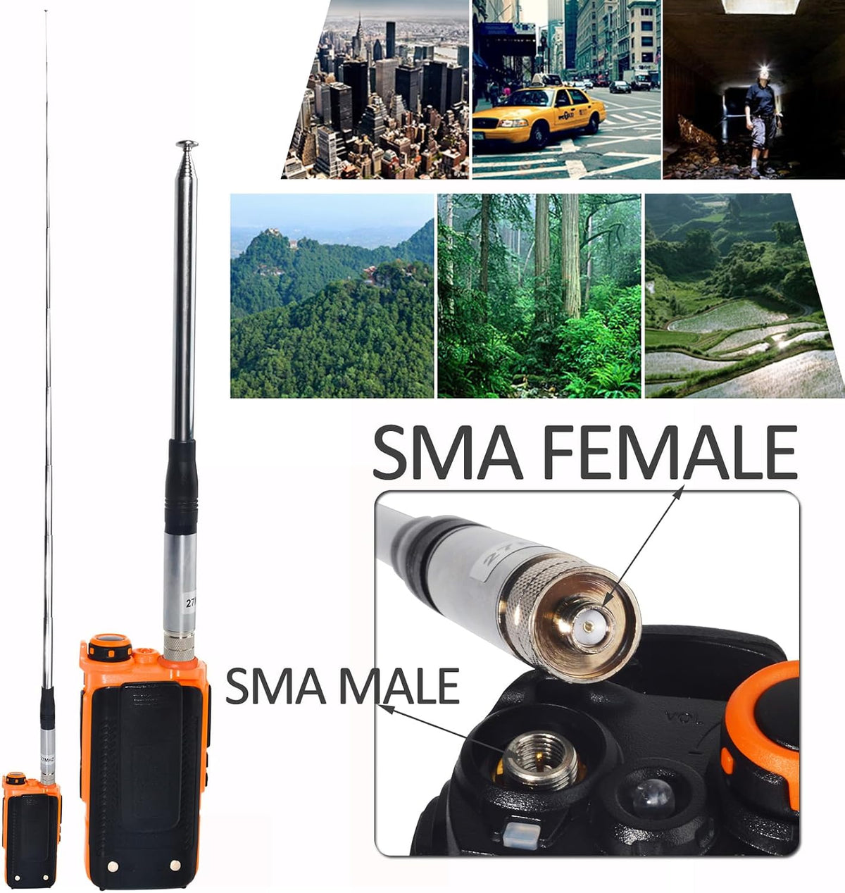 HYS 27Mhz 9-inch 51-inch CB Antenna, SMA-Female Connector, Telescopic/Rod to HT CB Antenna for QUANSHENG Handheld CB