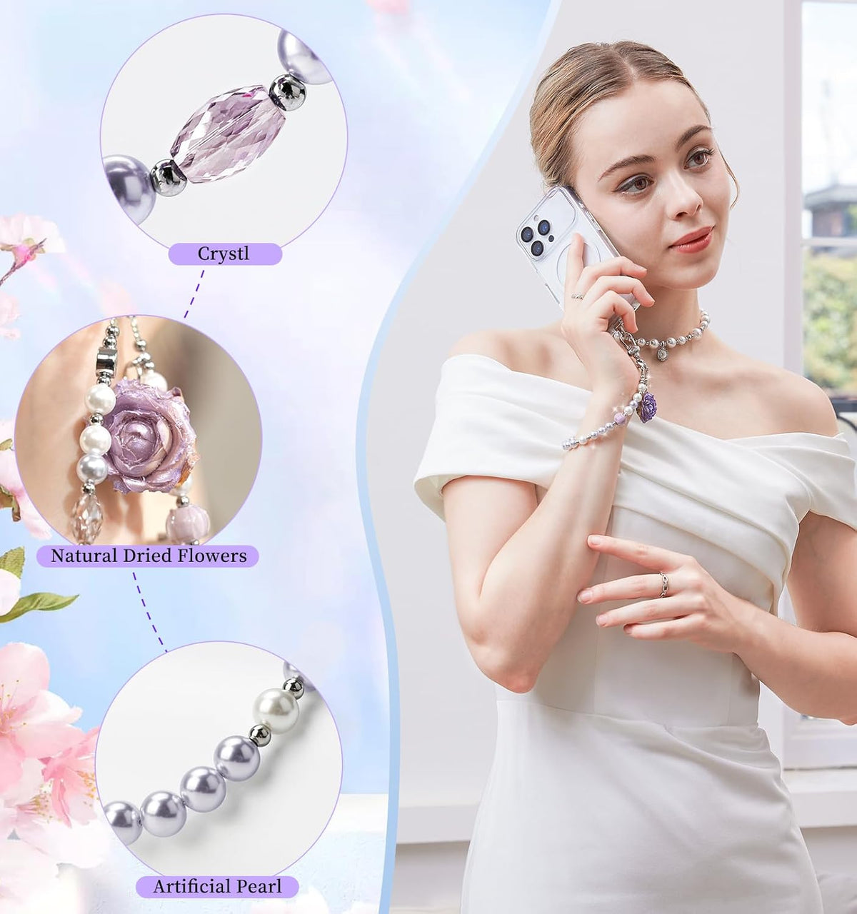 memumi Universal Phone Wrist Strap, Hand wristlet Strap for Women Anti-Theft Secure Lanyard for Smartphones Dried Flowers