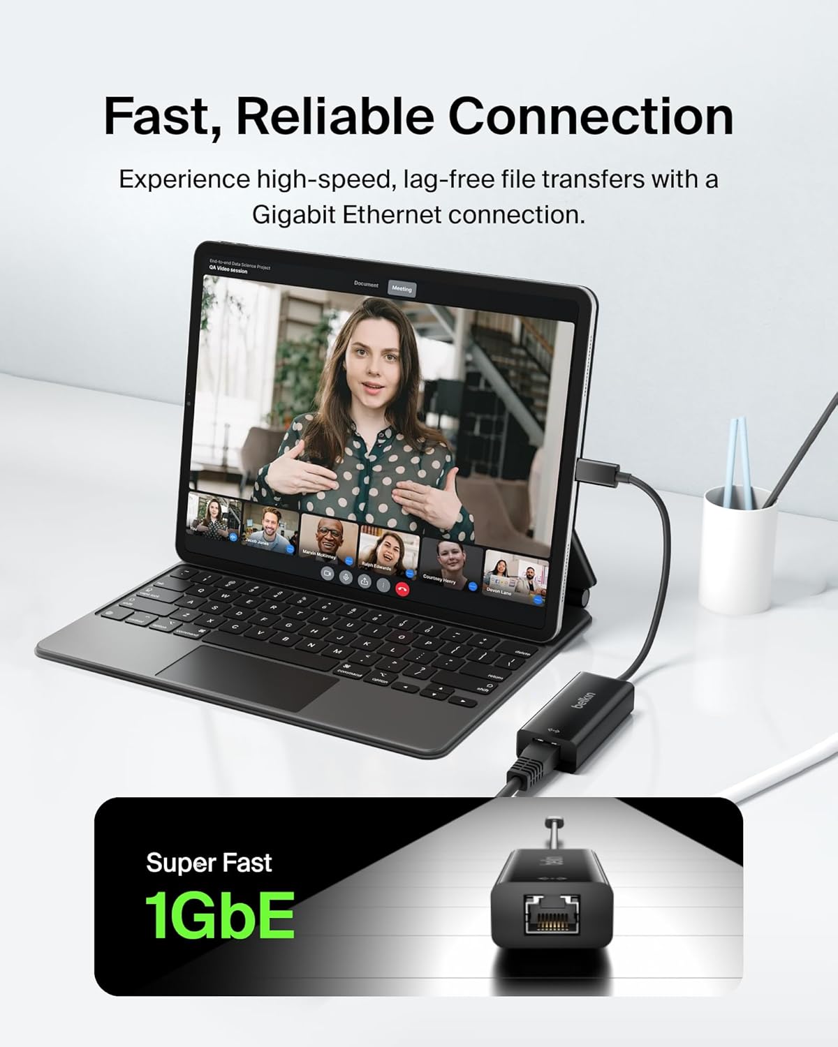 Belkin USB-C to Ethernet Adapter, Gigabit Ethernet Port Compatible w/ USB-C Devices, USB-C to Ethernet Cable for MacBook Pro & Dell XPS 13” Laptops, Ethernet USB-C Hub, Ethernet USB-C Adapter - Black