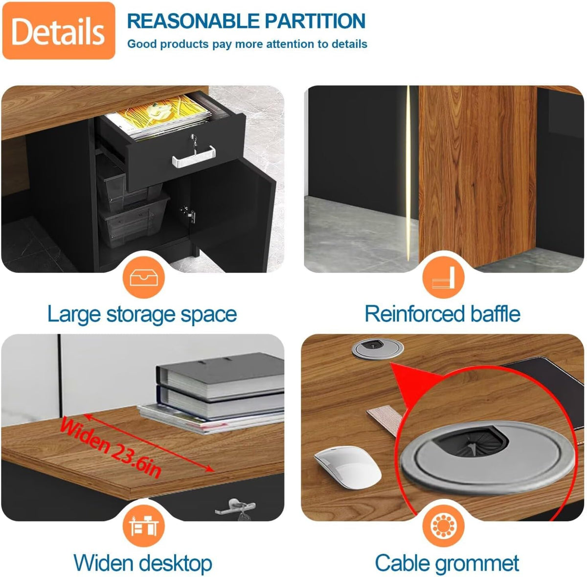 Reception Desk with Counter Modern Checkout Counter with Lockable Drawer Keyboard Tray Receptionist Desk for Office Salon Reception Table J Right 63inch/160cm