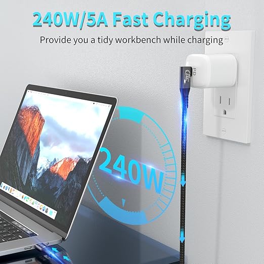 CHENLENIC USB4 Cable, with Thunderbolt 4 Cable, 240W Charging, 40 Gbps Data, 8K @ 60Hz HDR, USB C to USB C, 90Degree for Hub, Dock MacBook, M2, M3, Mac SSD (90Degree USB4 40G 240W 1.5M)