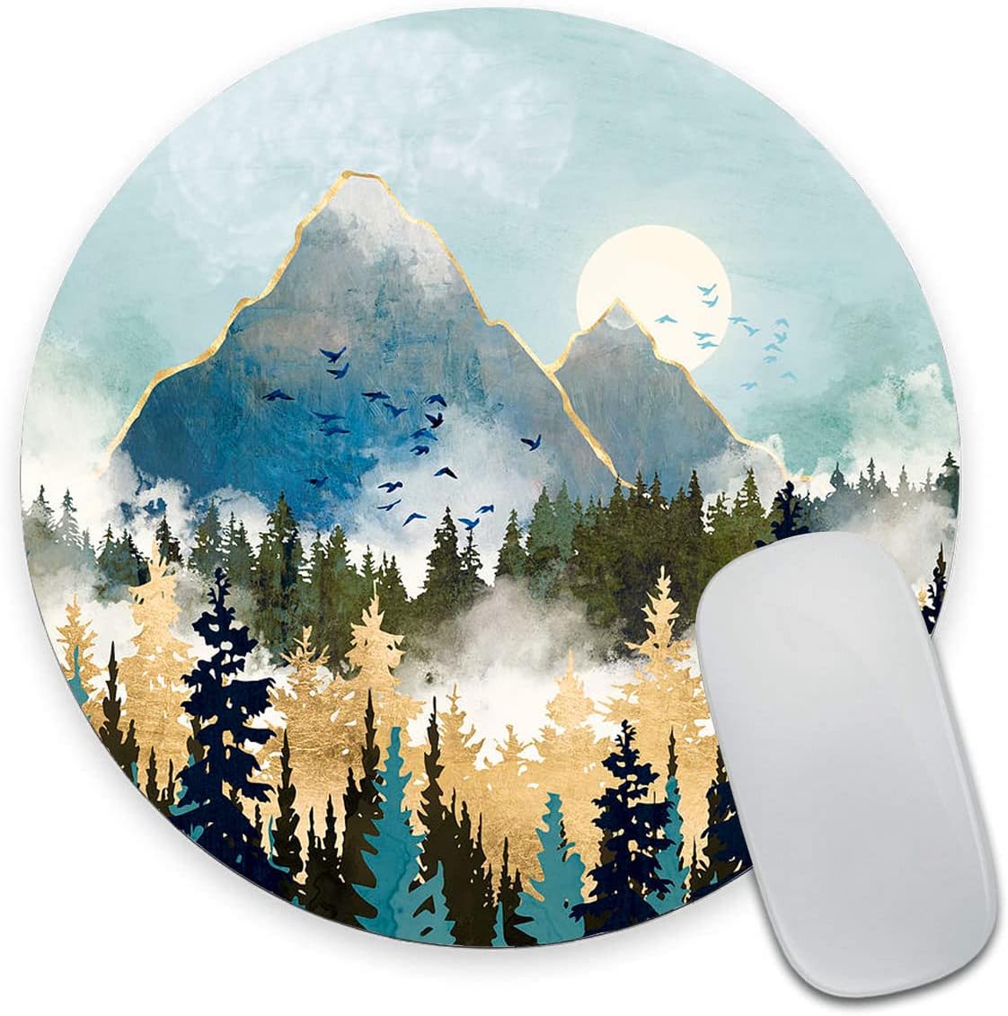 Round Mouse Pad, Abstract Mountain Design Mouse Pad, Custom Cute Mouse Pads for Desk, Washable Cloth Gaming Mousepad, Non-Slip Rubber Computer Small Mouse Pads for Wireless Mouse