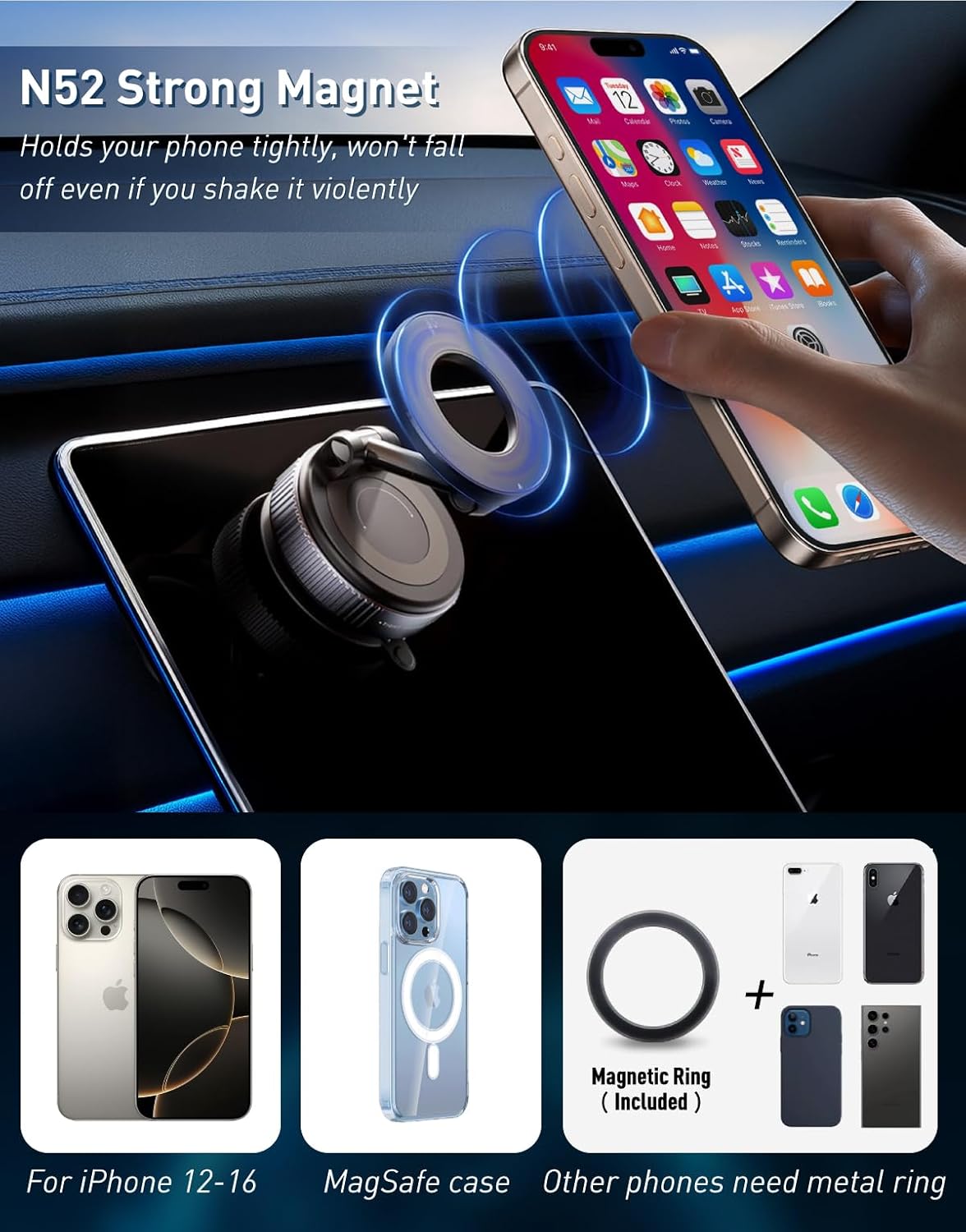 Cell Phone Holders for Your Cars/Gym/Mirror Mount for iPhone & Android Upgraded Vacuum Magnetic Car Phone Holder 360° Reinforced 150LBS Ultra Suction Cup Phone Mount for Car