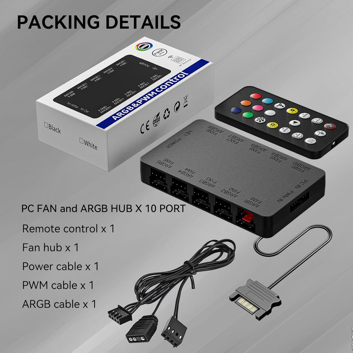 GSCOLER 10-Port 5V/3PIN 10 ARGB & PWM Fan Hub Controller - Magnetic Mount RGB PC Fan Hub with Remote Control, Chassis