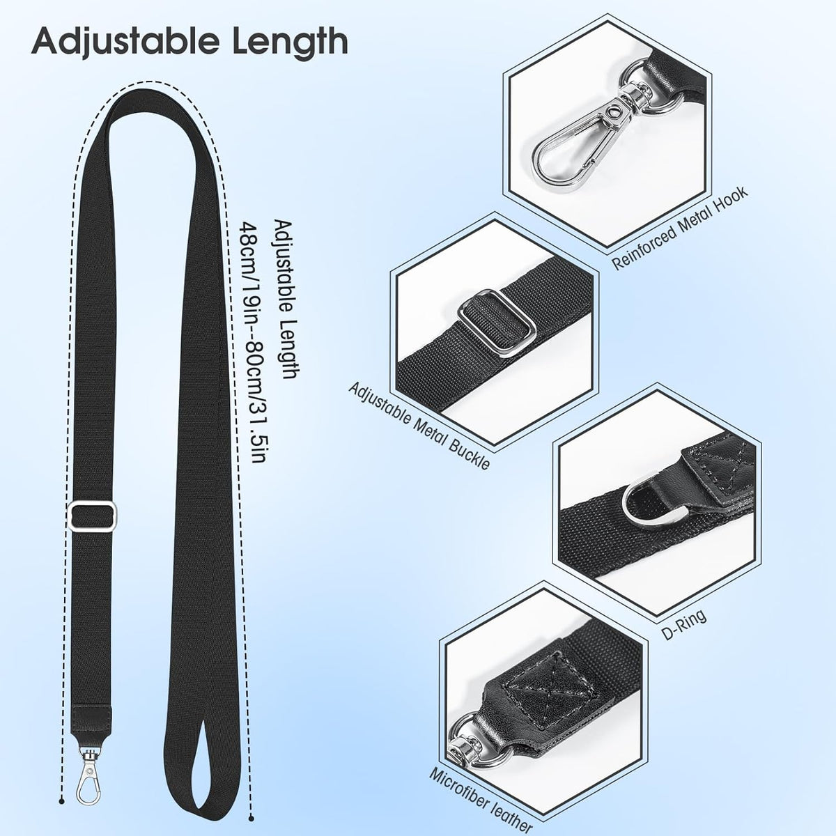 Phone Lanyard 2 Pack, Adjustable Cell Phone Multifuctional Patch Lanyards,Compatible with Most Smartphones and Wallets Keys ID Badges Travel Essentials(Black+Gray) (Lanyard Letter Sign M)