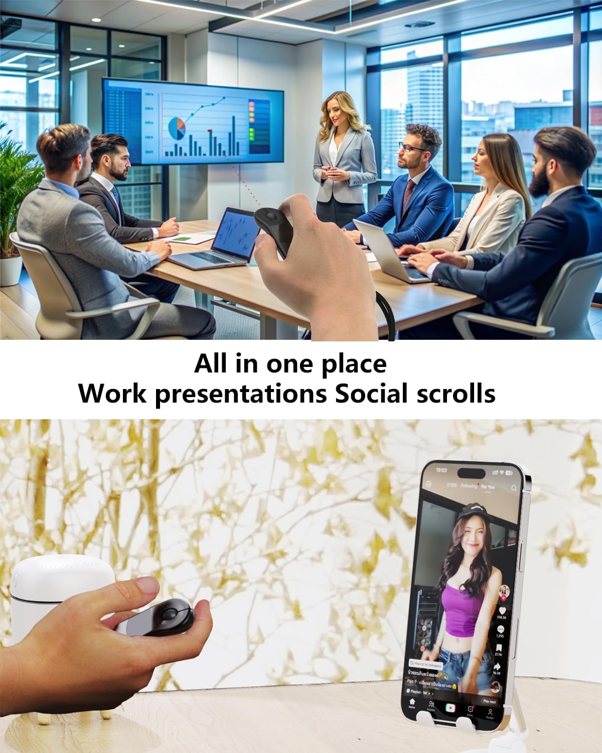 Air Mouse for PC/iOS/Android with Touchpad Rechargeable Wireless Presentation for PPT Pointer Bluetooth 2.4G Remote Control for PowerPoint/Keynote/Tiktok/Camera/Kindle App (Black)